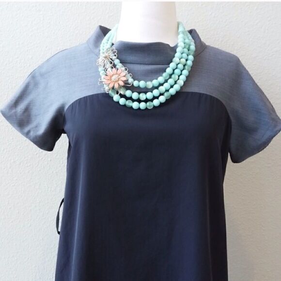 NEW Club Monoco Two-Tone Shift Dress Puff Sleeve 0 - Picture 2 of 6